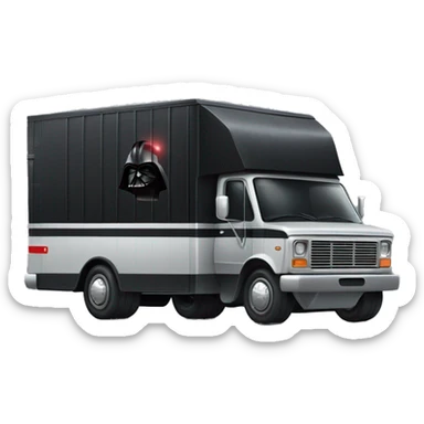 Side view of 1976 very long mail delivery truck shaped like Darth Vader’s body  sticker