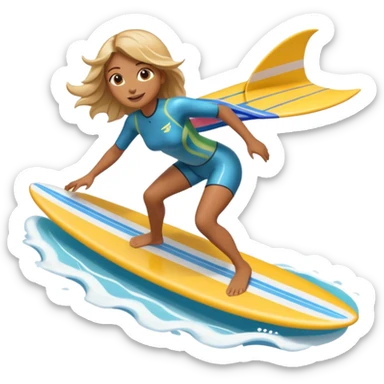 High-resolution detailed emoji of a wingfoil surfer girl, vibrant and expressive style. She is riding a hydrofoil board above ocean waves, holding an inflated wing sail overhead.  sticker