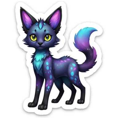 Cute Epic Colorful Edgy Dark Black Iridescent Nebula Sergal-Serval-Vernid full body sticker