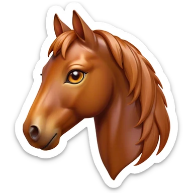 Cinematic Cute Bay Horse Portrait Emoji, Head tilted playfully and inquisitively, showcasing a glossy bay fur with a vibrant sheen and expressive amber eyes filled with curiosity, Simplified yet irresistibly adorable features, highly detailed, glowing with a warm, friendly glow, high shine, affectionate and spirited, stylized with a touch of whimsy, bright and endearing, soft glowing outline, capturing the essence of a mischievous yet loving horse, so playful it feels like it could prance out of the screen and into your arms! sticker