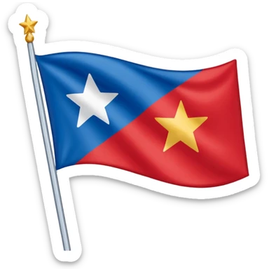 Bandeira vermelha, com uma faixa branca na diagonal cortando toda a bandeira, e uma estrela azul no meio sticker