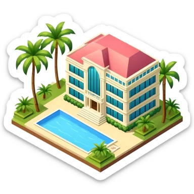 Luxury palatial tropical hotel isometric sticker