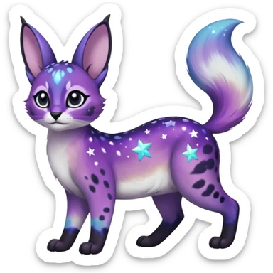 Colorful black-violet-indigo-purple-gradients nebulae nebula starry galactical shiny white-stars-spotted glorious iridescent divine exotic cute cool beautiful realistic Meloetta-caracal-civet-bunny-oncilla-animal-Fakémon-hybrid-fursona (full body) sticker