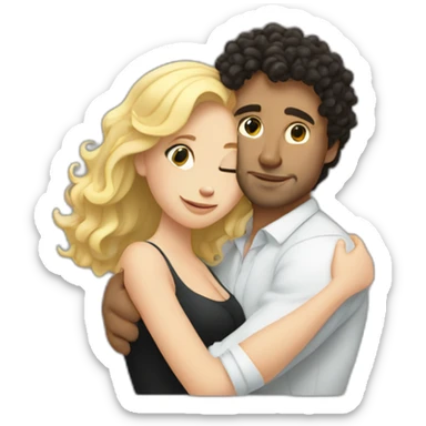 White man with dark curly hair hugging a blonde curvy woman sticker