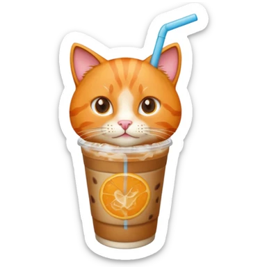 Gato naranja tomando café frio con un popote sticker