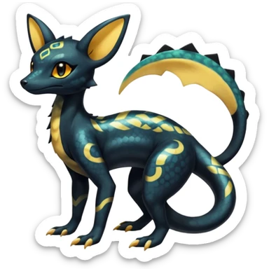 Shiny beautiful gorgeous ethereal Scaley Exotic Salandit-Umbreon-Fakémon-hybrid-creature (full body) with pretty markings sticker