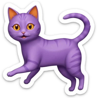 funny purple cat jumping after a fly more thin cat, more stylised cat less realistic add pick bird  sticker
