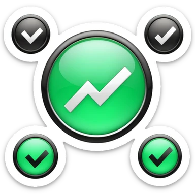 A sleek 3D icons set: a large green check mark integrated with the word "DONE" in bold black 3D text, modern corporate design, studio lighting, white background. sticker