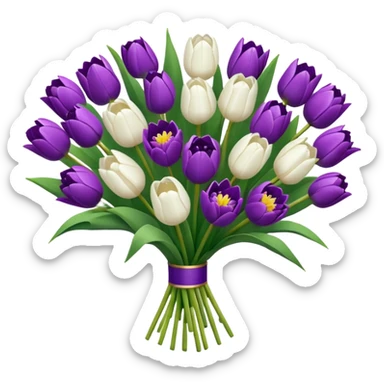 Bouquet of white tulips and purple chrysanthemums sticker