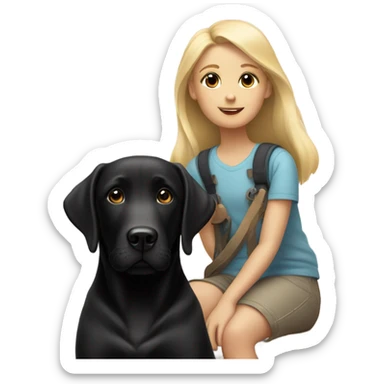 Black Labrador retriever with blonde haired girl  sticker