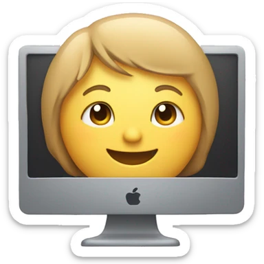 A person is sitting in front of the computer, and a cute smiling face appears on the computer screen sticker