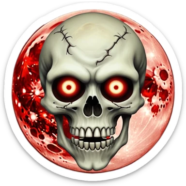 Cursed Crimson Satanic Moon Spooky Eerie Ghostly Spectral Zombiefied Skeletal Monsterous Creature Face sticker