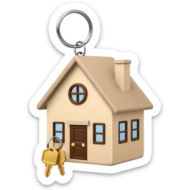 light beige minimalist house keychain with keys, emoji style, transparent background sticker
