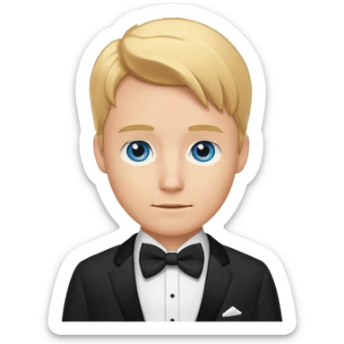 🤵🏼bu emojide sadece saç rengi altın sarı, göz rengini mavi yap ve Smokinli olsun sticker