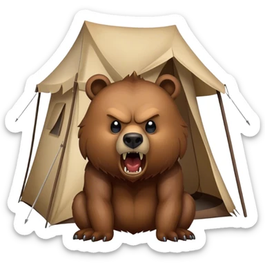 angry grizzly bear outside of a tent sticker