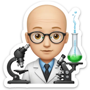 chemist emoji, bald person with a microscope and test tubes sticker