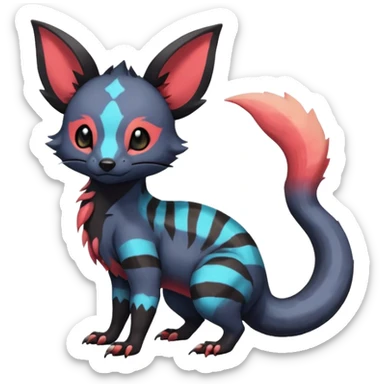 Rare exotic cute epic aesthetic gothic colorful Salandit-Eevee-Civet-species-Fakemon-hybrid-creature, with markings, full body sticker