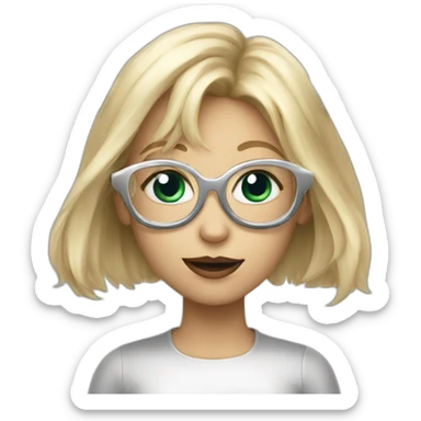 A blond whit girl  with silver glases is looking like a demon sticker