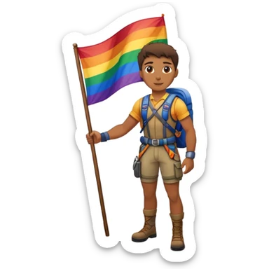 A mountain climber with an pride flag sticker