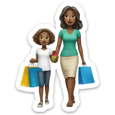 White mother and daughter with shopping bags  sticker