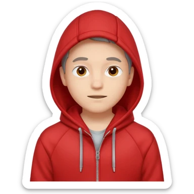 gender neutral face, chest up, red hoodie, minimal style, friendly expression sticker