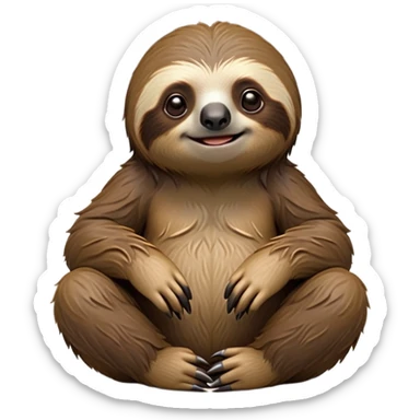 cinematic-sloth-realistic-full-body-sitting-emoji,-long-curved-claws-clinging,-thick-shaggy-brown-fur-slightly-ruffled,-head-tilted-dramatically,-slow-blinking-eyes-filled-with-serene-wisdom,-simplified-yet-realistic-focused-features,-highly-detailed,-glowing-with-an-almost-sarcastic-glow sticker