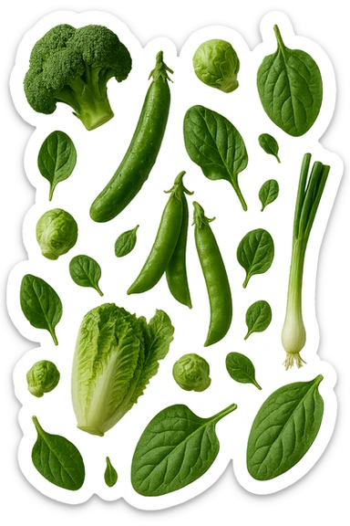 varie verdure verdi fluttuano in aria e cadono verticalmente, IPERREALISTICA 4K sticker