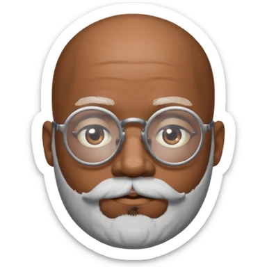 African american male, bald, salt and pepper beard. Round face, glasses sticker