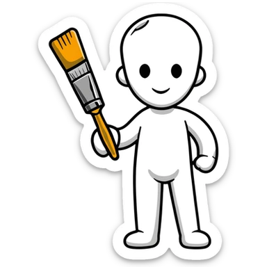 A paintbrush transforming into a metallic human silhouette, symbol of artistic identity sticker