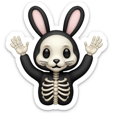 Emoji tête de peluche Lapin squelette noire qui fait bonjour de la main  sticker