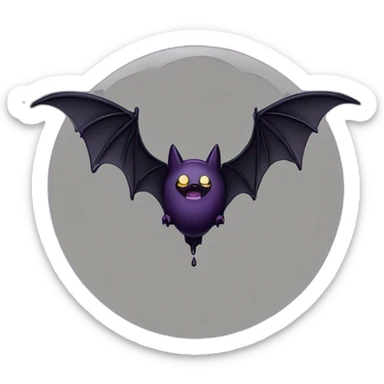 purple black vampire bat wings flying in front of large dripping grey crescent moon sticker