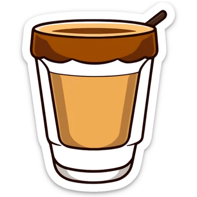 Small Gibraltar glass with cortado espresso, light brown color on top (NOT WHITE), deepening to darker brown at bottom, smooth surface, no froth or swirl sticker