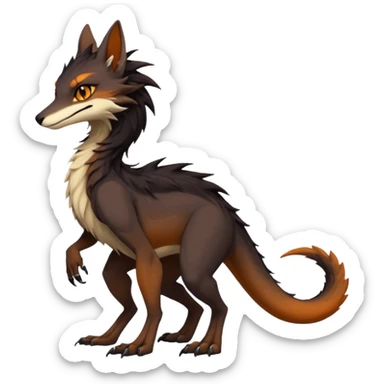 Brown and beige badass elegant wild beautiful natural cute badass epic exotic anthro modern furry 2-legged sergal-vernid-creature, full body, dark-brown-black-gradient pretty hair, with a long tufted tail, beautiful hazel-orange eyes, aesthetic, art by LiLaiRa, art by art by Falvie sticker