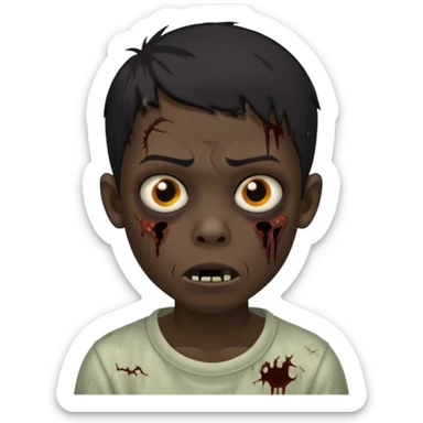 Make a boy zombie with a dark skin and short black hair 4c, spook and creepy expression emoji sticker