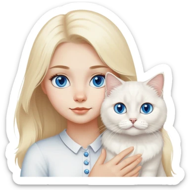 blond girl with White British longhair cat blue eyes  sticker