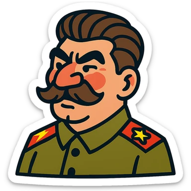 cartoonish caricature of Stalin with exaggerated features sticker