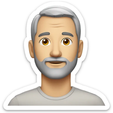 38 year old man with very short grey hair and short beard, oval face sticker