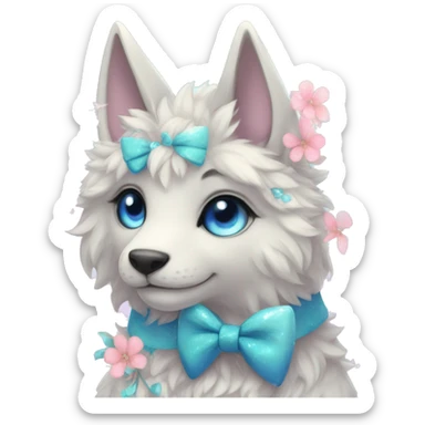 Anthro Cute Cool Kawaii gorgeous sparkly ethereal fantasy animal creature with blue eyes furry sona with flowers and bow tie beautiful aesthetic sticker