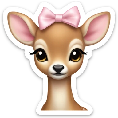Baby deer with a little light pink bow on its head. The deer is curled up. sticker