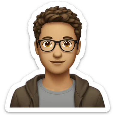 young adult, short brown hair with a mid fade, brown eyes and rimless rectangle glasses sticker