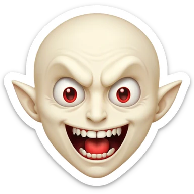 Cinematic Comical Vampire Portrait Emoji, with a sharply stylized, slightly caricatured pale face accented with exaggerated fangs and overly dramatic wide eyes filled with comic shock, head tilted in a hilariously startled pose, simplified yet amusingly detailed, glowing with a soft mysterious glow and a playful outline capturing the quirky humor of a vampire in disbelief! sticker