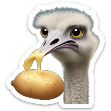 an ostrich eating a potato sticker