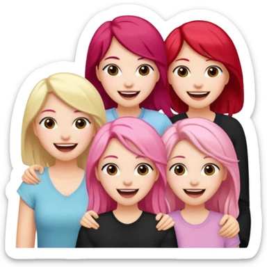 Girlfriend emoji - 5 white girlfriends, two with black hair, one with medium blonde hair, one with  pale pink hair,  sticker