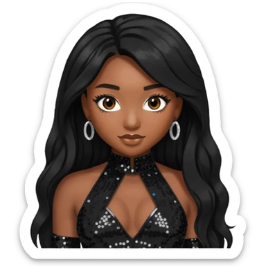 Normani from Fifth Harmony with long black hair, black sequin outfit sticker