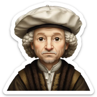 emoji of rembrandt,-shown-as-a-master-artist-with-deep,-introspective-eyes-and-richly-detailed-period-clothing,-rendered-with-dramatic-chiaroscuro-lighting-that-emphasizes-his-legacy white puffy hat sticker
