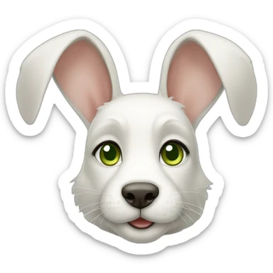 rabbit with dog mix, with green eyes, bege and white sticker