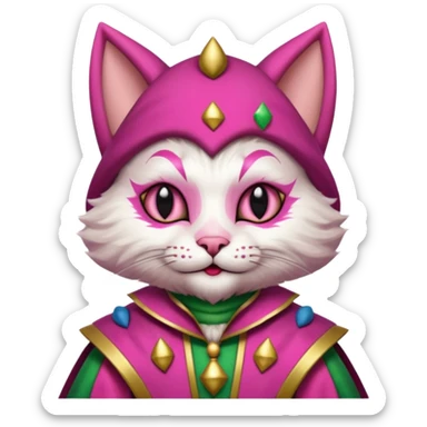 court jester cat medieval, single poker card joker, pink, face only sticker