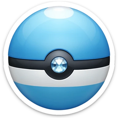 blue pokeball emoji, top half is a more saturated blue, bottom half is white, black stripe, with a white sheen, with a pearlescent finish, with a diamond effect sticker