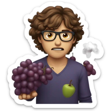 brown haired young and angry men with glasses violently throwing grapes sticker