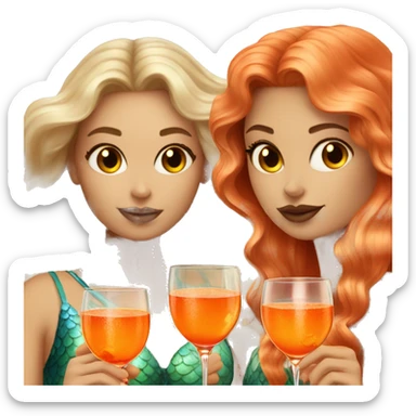 Three beautiful mermaids (light skin) drinking aperol sticker
